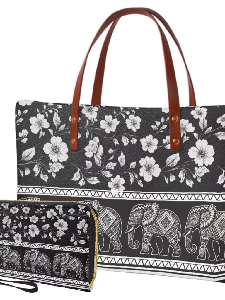 2 Pcs Large Tote Handbag With Pu Wallet, Women Hand Bags Purses, Top Handle Bag